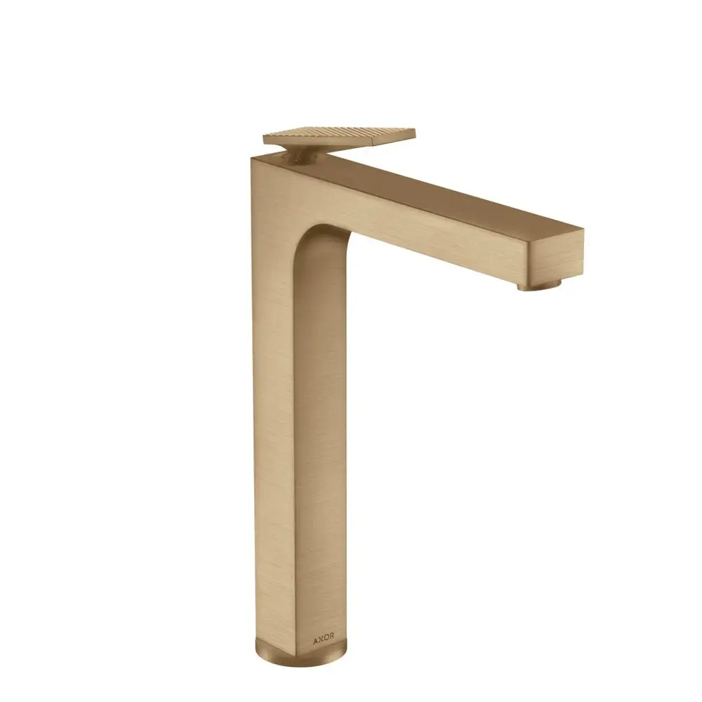 Einhebel-Waschtischmischer in gebürstetem Bronze-Finish von AXOR, ausgestattet mit einem Hebelgriff und geeignet für Aufsatzwaschtische.